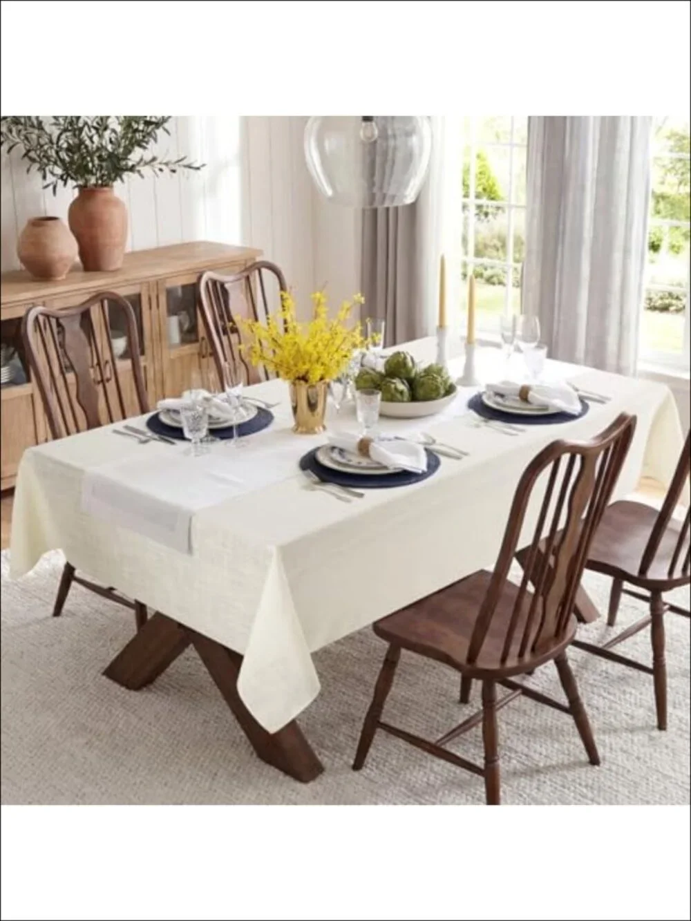 Linen-Textured Rectangle Tablecloth 60x84 Heavyweight Polyester Farmhouse Dining